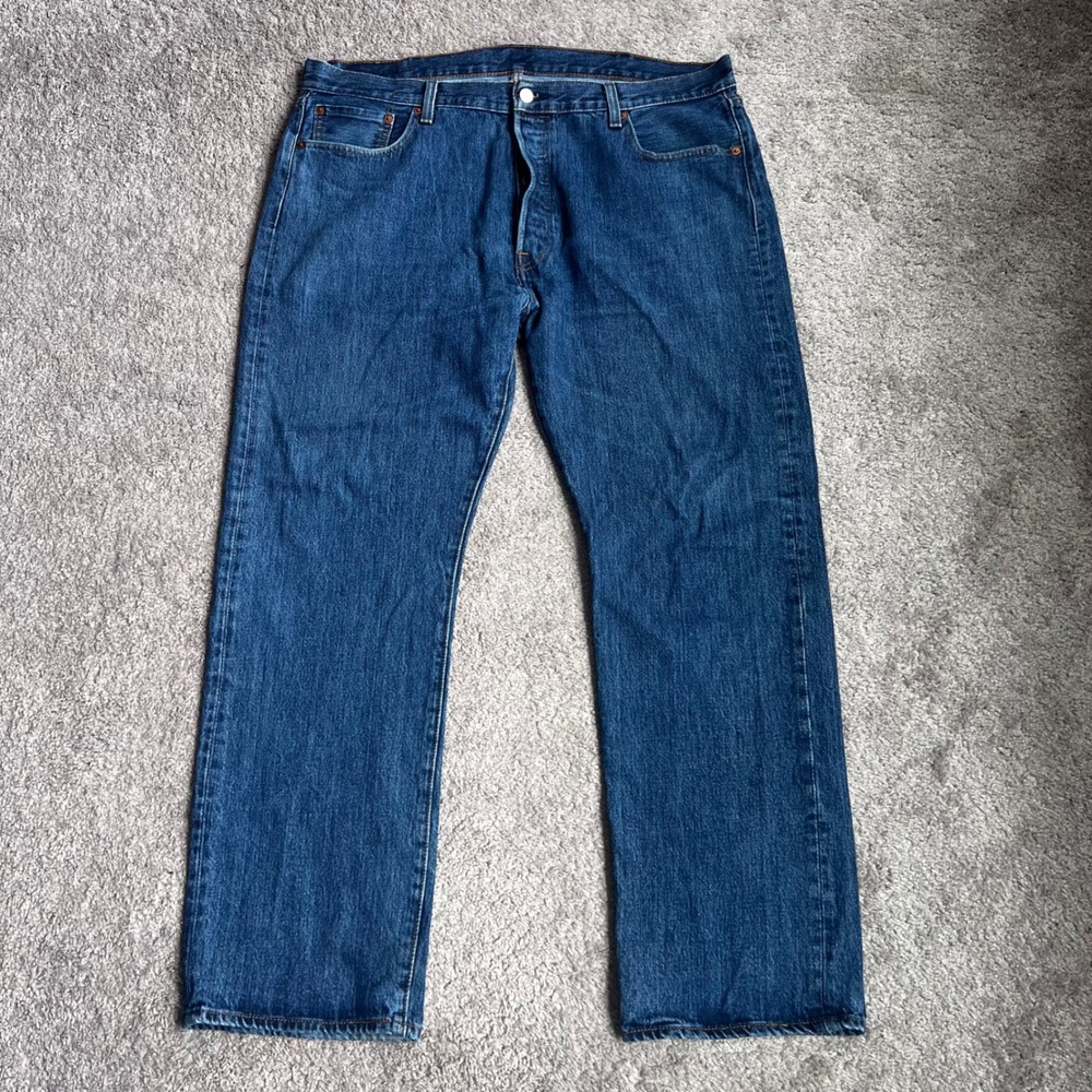 Levis 501 Original Fit Jeans Mens 40x32 Blue Denim Button Fly Straight Leg Hat
